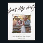 Hand Brush Lettering | Save the Date Photo Card<br><div class="desc">A classically minimal save the date balances a painted photo effect and brushed hand lettering to give an artistic touch to this sophisticated and modern photo save the date card. A water colour octagon pattern adds a modern touch to the card back.</div>