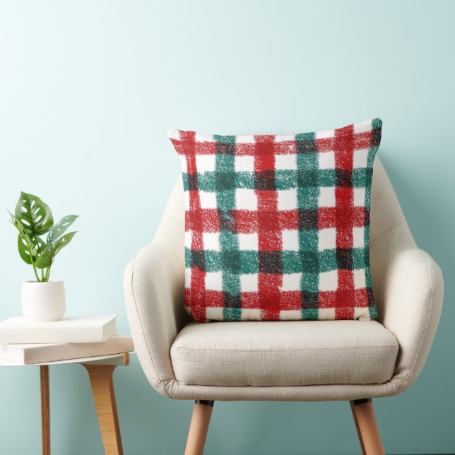 Hand-Brushed Christmas Pillow in Red & Green (Chair)
