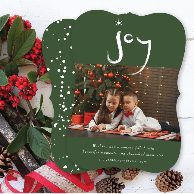 Hand Brushed Joy Calligraphy Star Christmas Photo Holiday Card (Creator Uploaded)