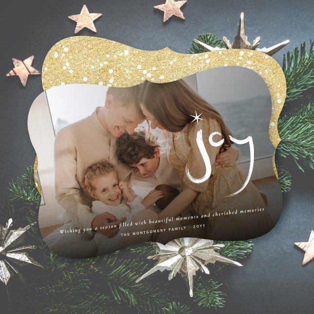 Hand Brushed Joy Calligraphy Star Christmas Photo Holiday Card (Creator Uploaded)