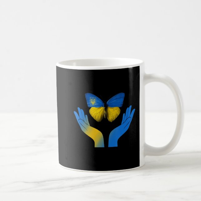 Hand Butterfly Ukraine Ukrainian Flag Stand With U Coffee Mug (Right)