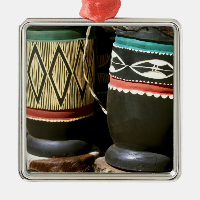 Hand carved drums, Livingston, Zambia Metal Ornament (Front)