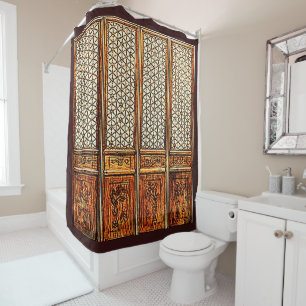 HAND-CARVED LATTICE DOORS SHOWER CURTAIN