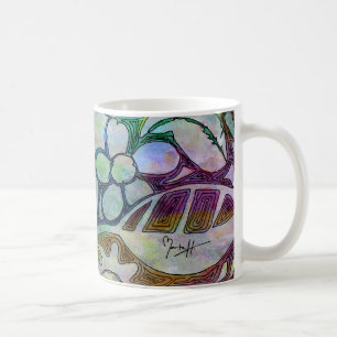 Hand Carved Leaves and Flowers - in Green Blue Coffee Mug
