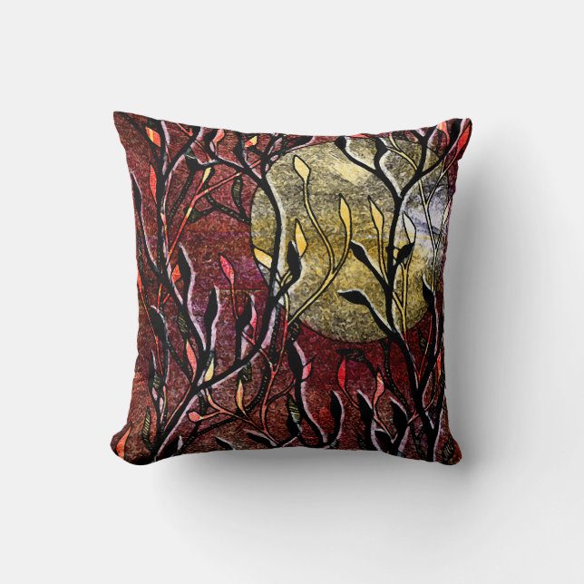 Hand Carved Leaves in Burgundy Cushion (Front)