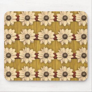 Hand Carved Wooden Daisies Mouse Pad