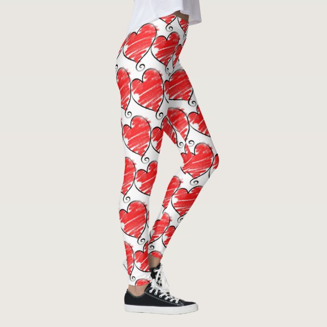 Hand Coloured Hearts on White Leggings (Right)