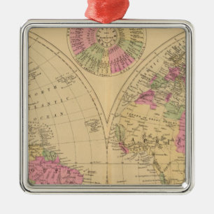 Hand coloured lithographed map of the World Metal Ornament