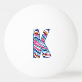 Hand-Coloured Multicolored Striped Letter K Ping Pong Ball