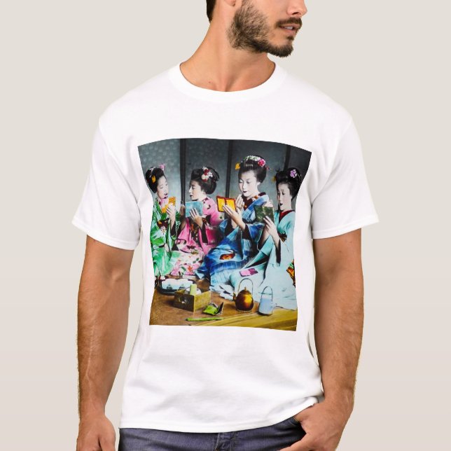 Hand Coloured Vintage Geisha Gathering T-Shirt (Front)