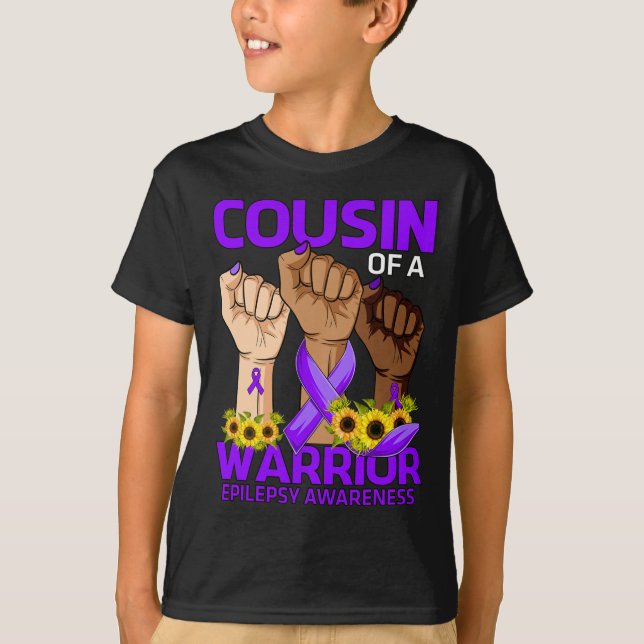 Hand Cousin Of A Warrior Epilepsy Awareness Sunflo T-Shirt (Front)