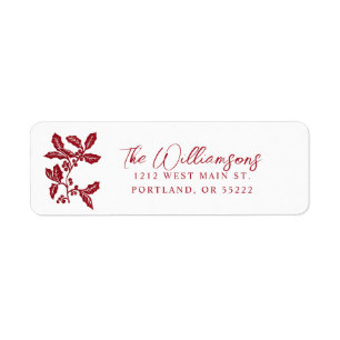 Hand-created linocut holly Christmas/holiday  Return Address Label