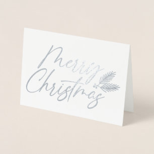 Hand-created Merry Christmas script w/ Pine boughs Foil Card