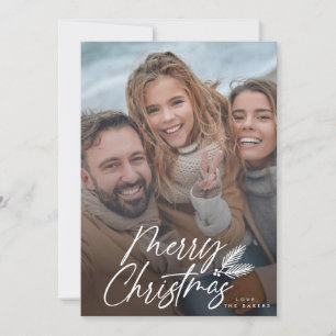 Hand-created Merry Christmas script w/ Pine boughs Holiday Card