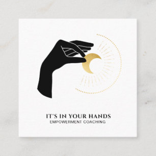 *~* Hand Cresent Moon Black Gold Sun Cosmic Energy Square Business Card