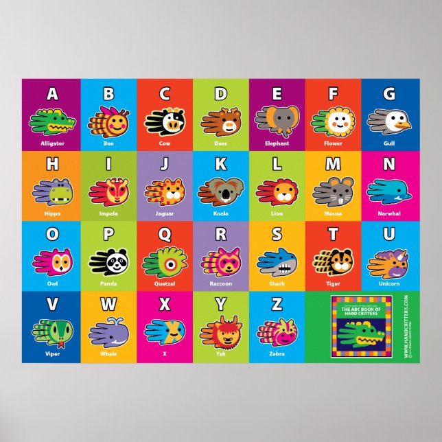 Hand Critter English ABC Alphabet for Kids Poster (Front)