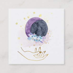 *~* Hand Crystals Moon Cosmos Sky Stars Square Business Card