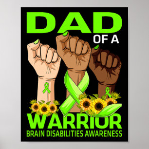 Hand Dad Of A Warrior Brain Disabilities Awareness Poster
