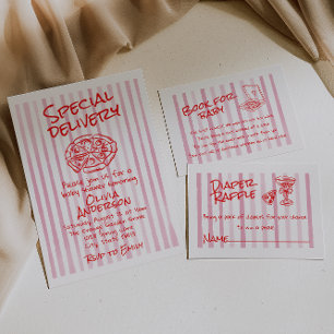 Hand Dawn Pink Pizza Special Delivery Baby Shower Invitation