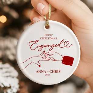 Hand Doodle First Christmas Engaged Ceramic Ornament