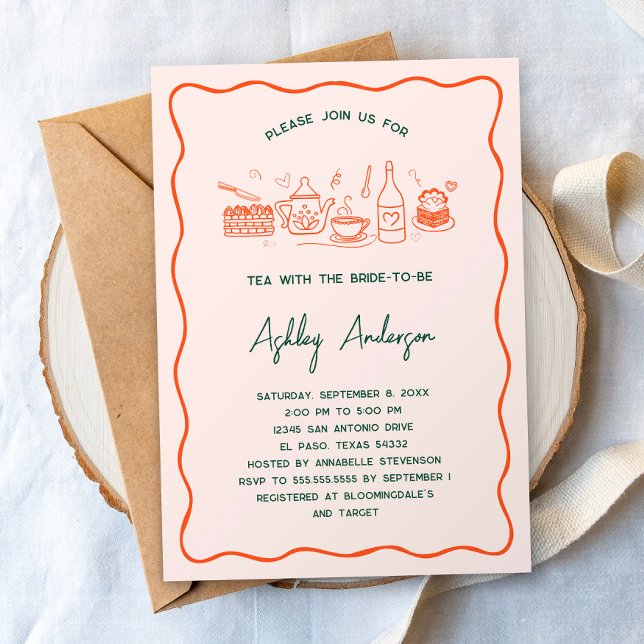 Hand Doodled Whimsical Tea Bridal Shower Invitation (Creator Uploaded)