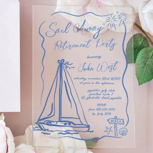 Hand Doodles Quirky Sail Away Retirement Party  Acrylic Invitations