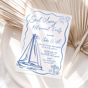 Hand Doodles Quirky Sail Away Retirement Party  Invitation