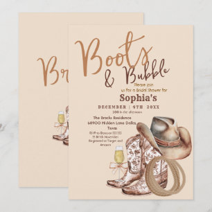Hand Draw Boots and Bubbly Bridal Shower Invitation