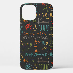 Hand draw chemistry on black background. Vintage s iPhone 12 Case