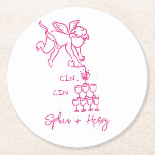 Hand draw Cin Cin Cherub Whimsical  Wedding Napkin Round Paper Coaster