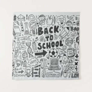 hand draw doodle school element tapestry