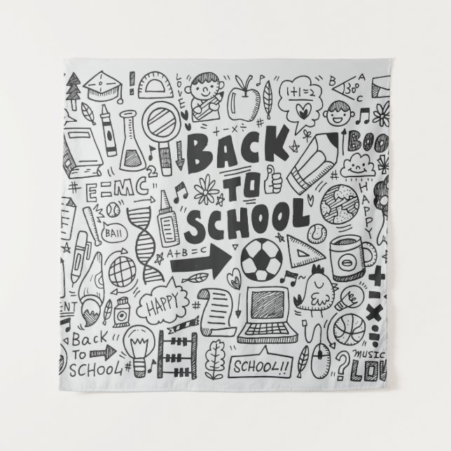 hand draw doodle school element tapestry (Front)