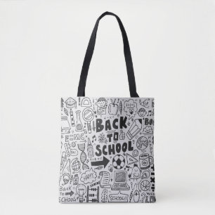 hand draw doodle school element tote bag