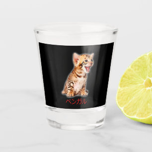 Hand Draw Funny Bengal Cat Japan Gift Dad Mum Bro Shot Glass
