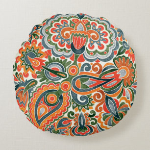 hand draw marker flower ethnic design. Ukrainian t Round Cushion