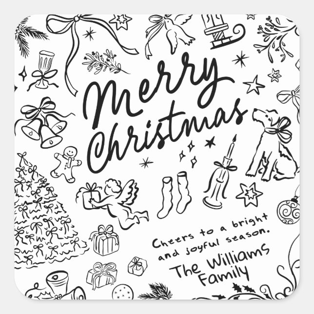 Hand Draw Merry Christmas  Square Sticker (Front)