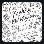 Hand Draw Merry Christmas  Square Sticker<br><div class="desc">Merry Christmas - Hand drawn holiday sticker Bring a touch of charm and warmth to the holiday season with this whimsical Christmas collection! Each design is filled with a cosy holiday spirit, making it a heartfelt choice for family, friends, or anyone who loves a fun, creative touch. Send a smile...</div>