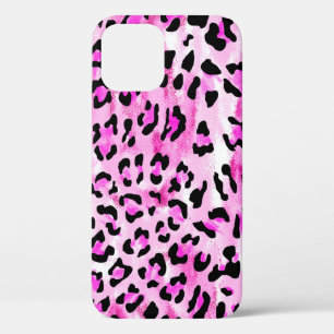 hand draw pink colour seamless leopard pattern / i iPhone 12 case