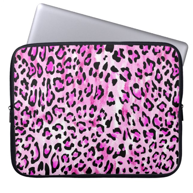 hand draw pink colour seamless leopard pattern / i laptop sleeve (Front)