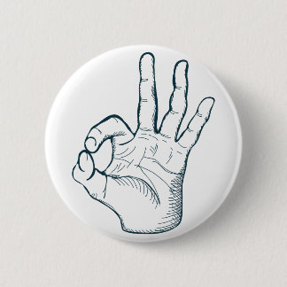 Hand draw sketch vintage okay hand sign 6 cm round badge