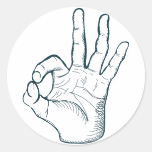 Hand draw sketch vintage okay hand sign classic round sticker