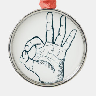 Hand draw sketch vintage okay hand sign metal ornament