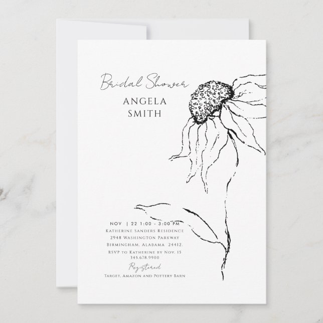 Hand-Draw Sunflower Bridal Shower Invitation (Front)