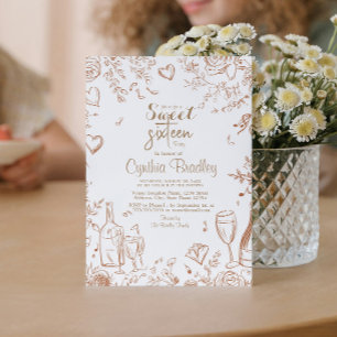 Hand draw Sweet Sixteen Birthday Party Invitation