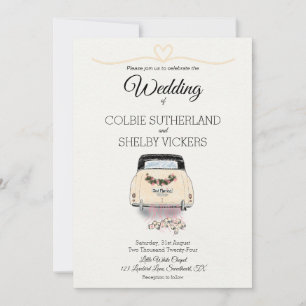 Hand Draw Vintage Car Wedding Invitation