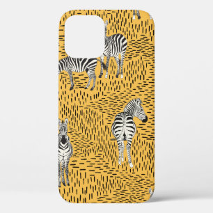 Hand draw Zebra Seamless Pattern With Line Backgro iPhone 12 Case