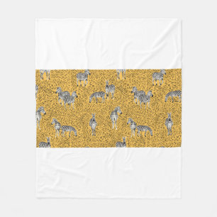 Hand draw Zebra Seamless Pattern With Line Backgro Fleece Blanket