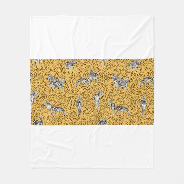 Hand draw Zebra Seamless Pattern With Line Backgro Fleece Blanket (Front)