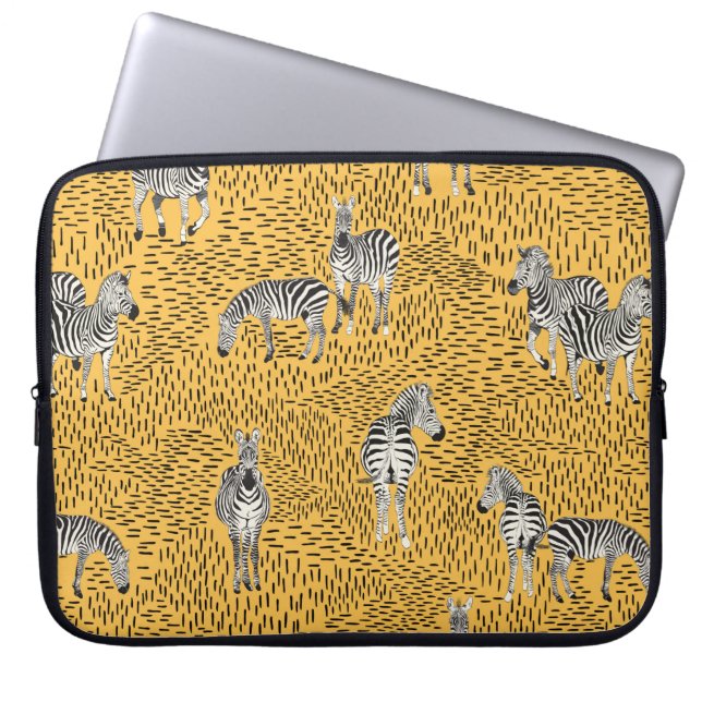 Hand draw Zebra Seamless Pattern With Line Backgro Laptop Sleeve (Front)