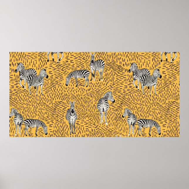 Hand draw Zebra Seamless Pattern With Line Backgro Poster (Front)
